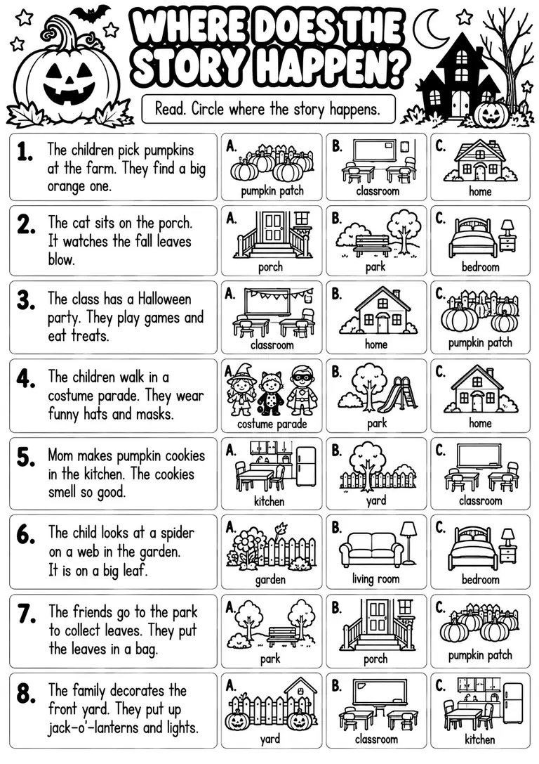 WHERE DOES THE STORY HAPPEN? for Kindergarten, 1st Grade