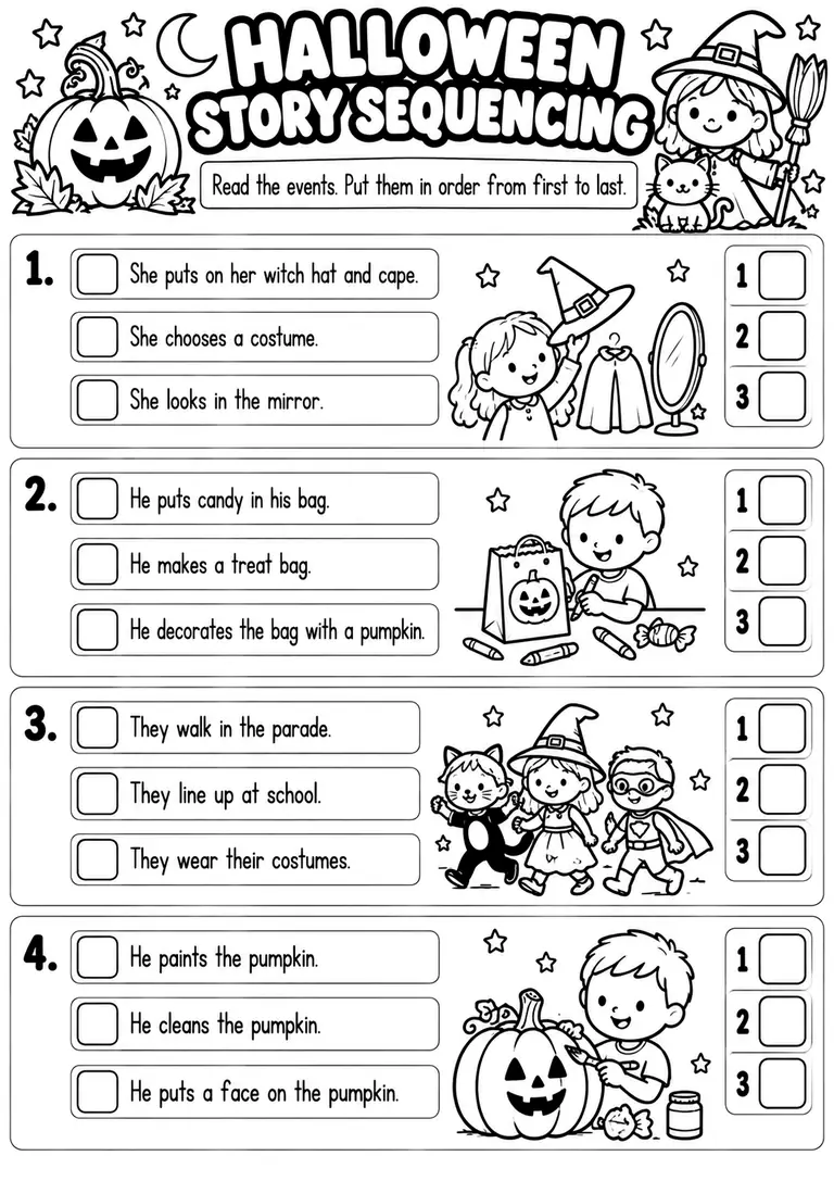 HALLOWEEN STORY SEQUENCING for Kindergarten, 1st Grade