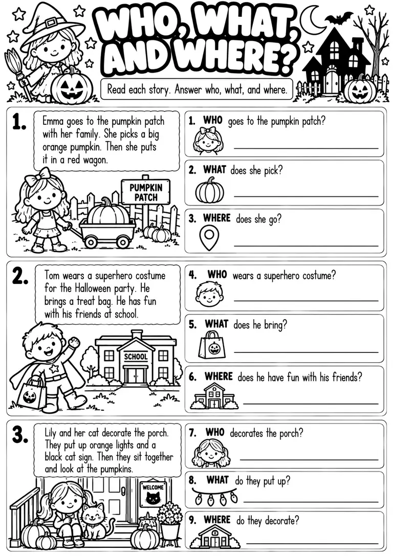 WHO, WHAT, AND WHERE? for Kindergarten, 1st Grade