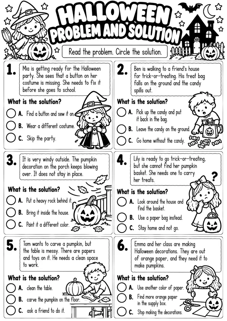 HALLOWEEN PROBLEM AND SOLUTION for Kindergarten, 1st Grade