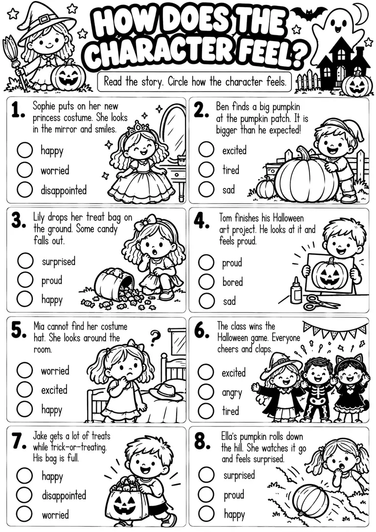 HOW DOES THE CHARACTER FEEL? for Kindergarten, 1st Grade