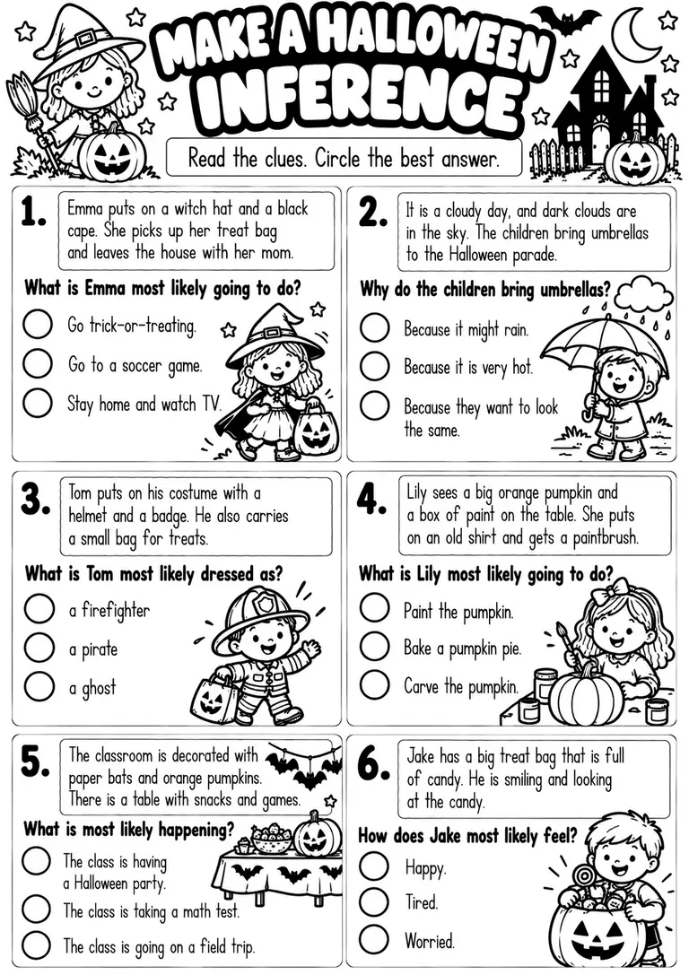 MAKE A HALLOWEEN INFERENCE for Kindergarten, 1st Grade