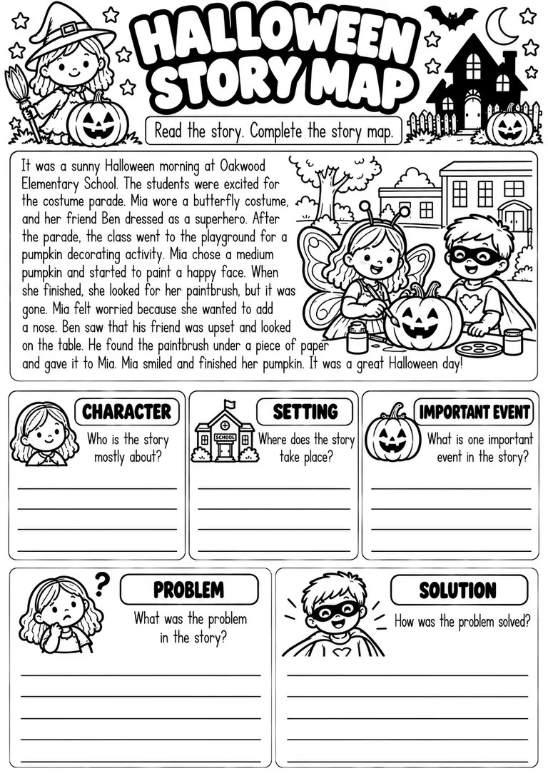 HALLOWEEN STORY MAP for Kindergarten, 1st Grade