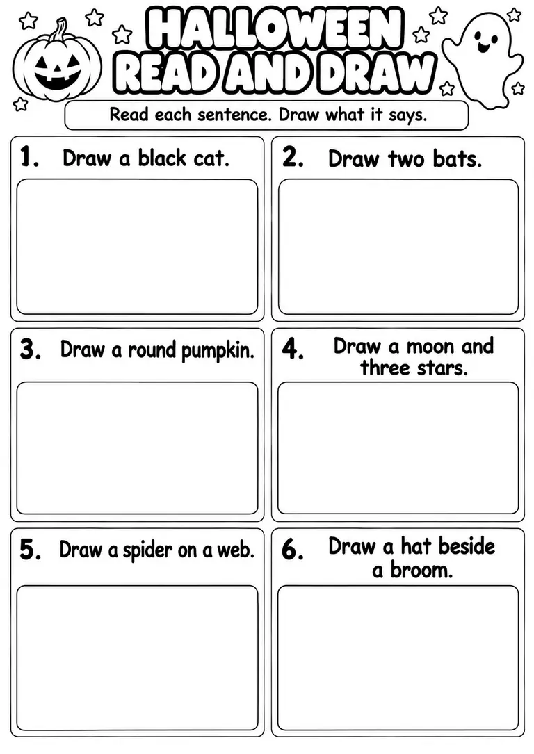 Halloween Read and Draw PDF for Kindergarten, 1st Grade