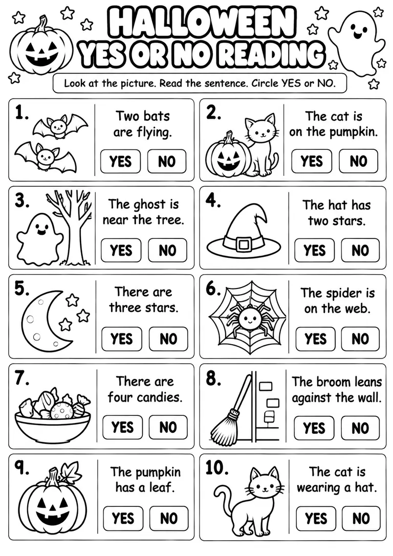 Halloween Yes or No Reading for Kindergarten, 1st Grade