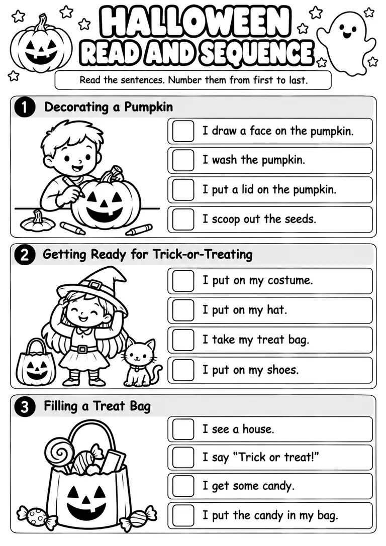 Halloween Read and Sequence for Kindergarten, 1st Grade