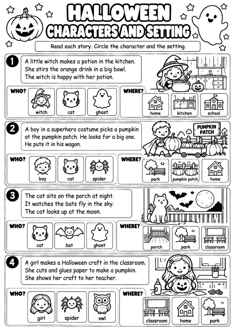 Halloween Characters and Setting for Kindergarten, 1st Grade