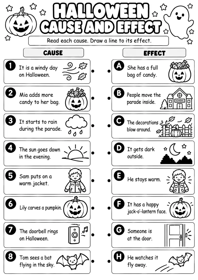 Halloween Cause and Effect for Kindergarten, 1st Grade