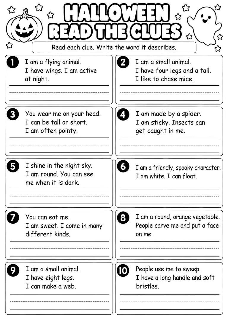 Halloween Read the Clues for Kindergarten, 1st Grade