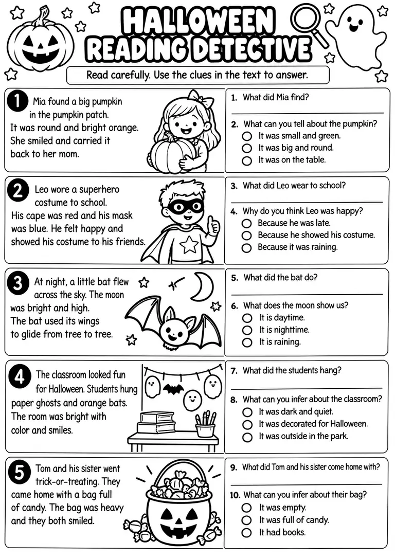 Halloween Reading Detective for Kindergarten, 1st Grade