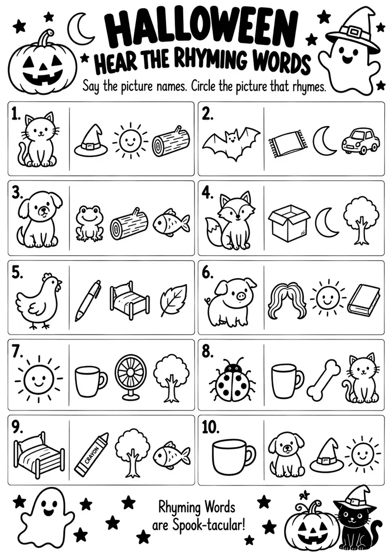 Halloween Hear the Rhyming Words for Kindergarten, 1st Grade