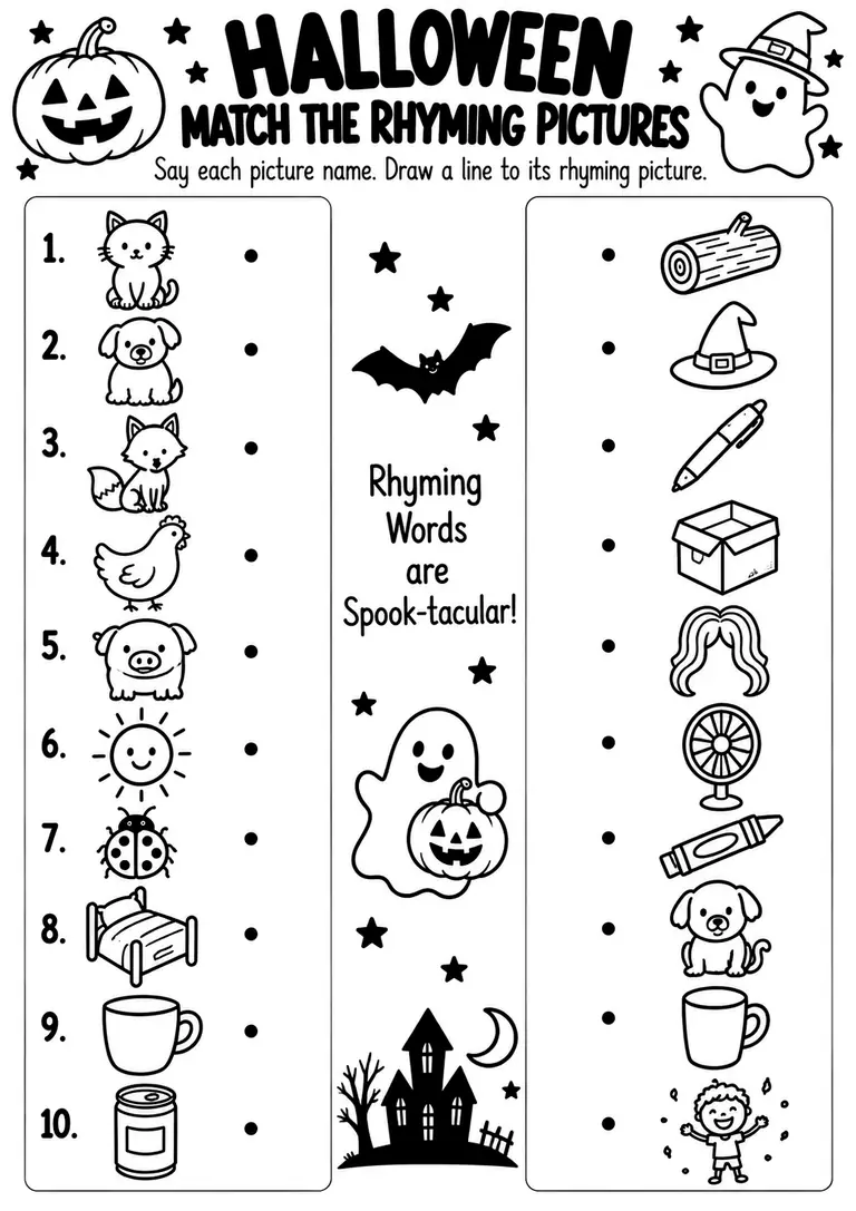 Halloween Match the Rhyming Pictures for Kindergarten, 1st Grade