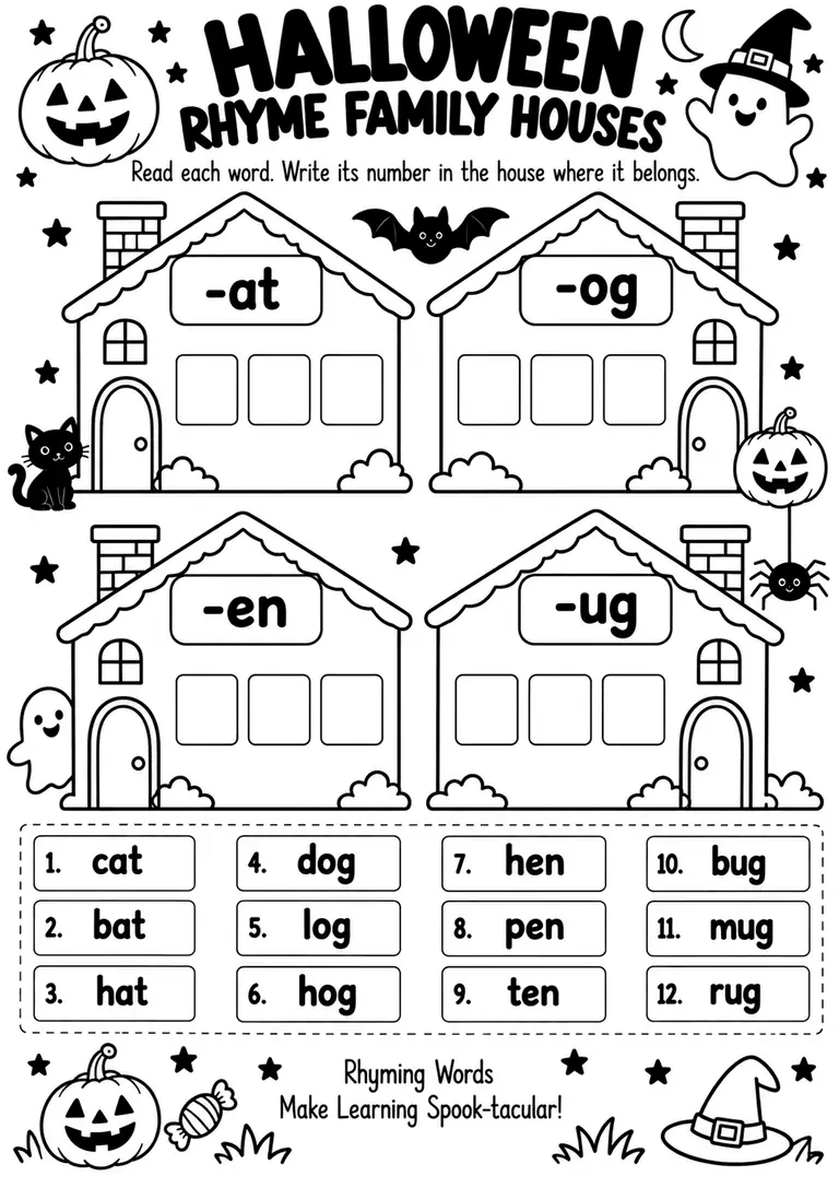Halloween Rhyme Family Houses for Kindergarten, 1st Grade