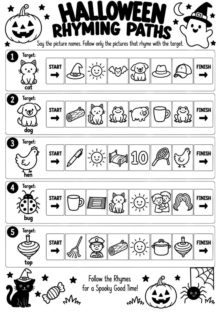 Halloween Rhyming Paths for Kindergarten, 1st Grade