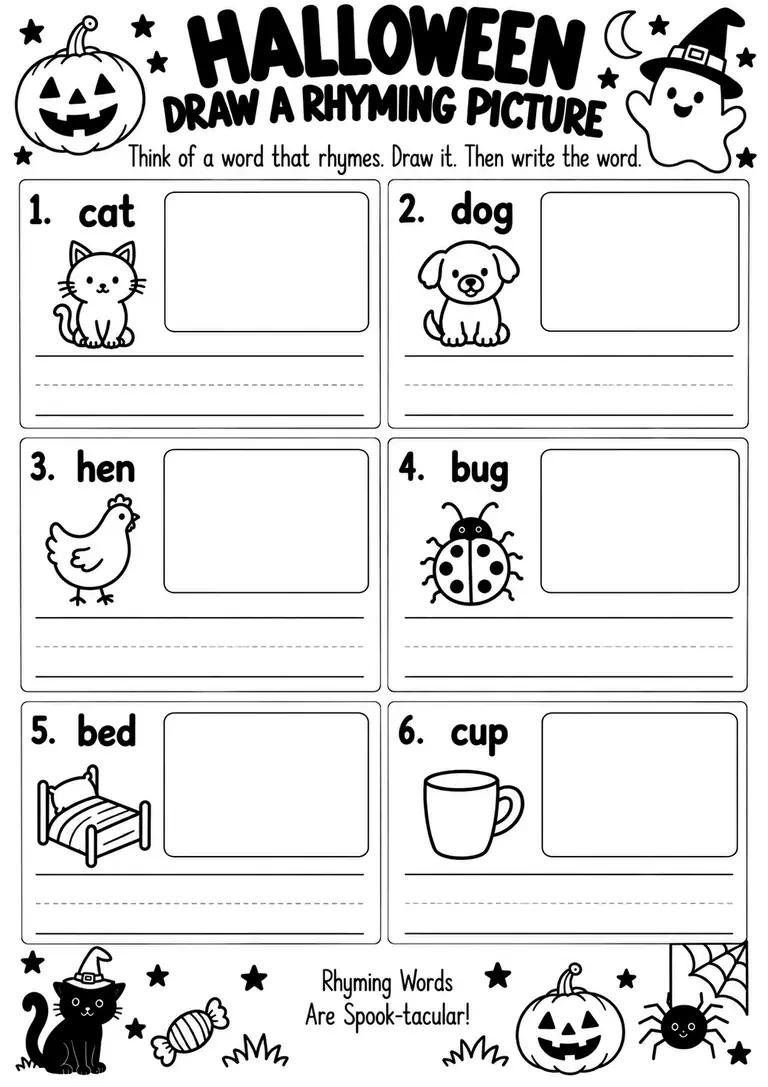 Halloween Draw a Rhyming Picture for Kindergarten, 1st Grade