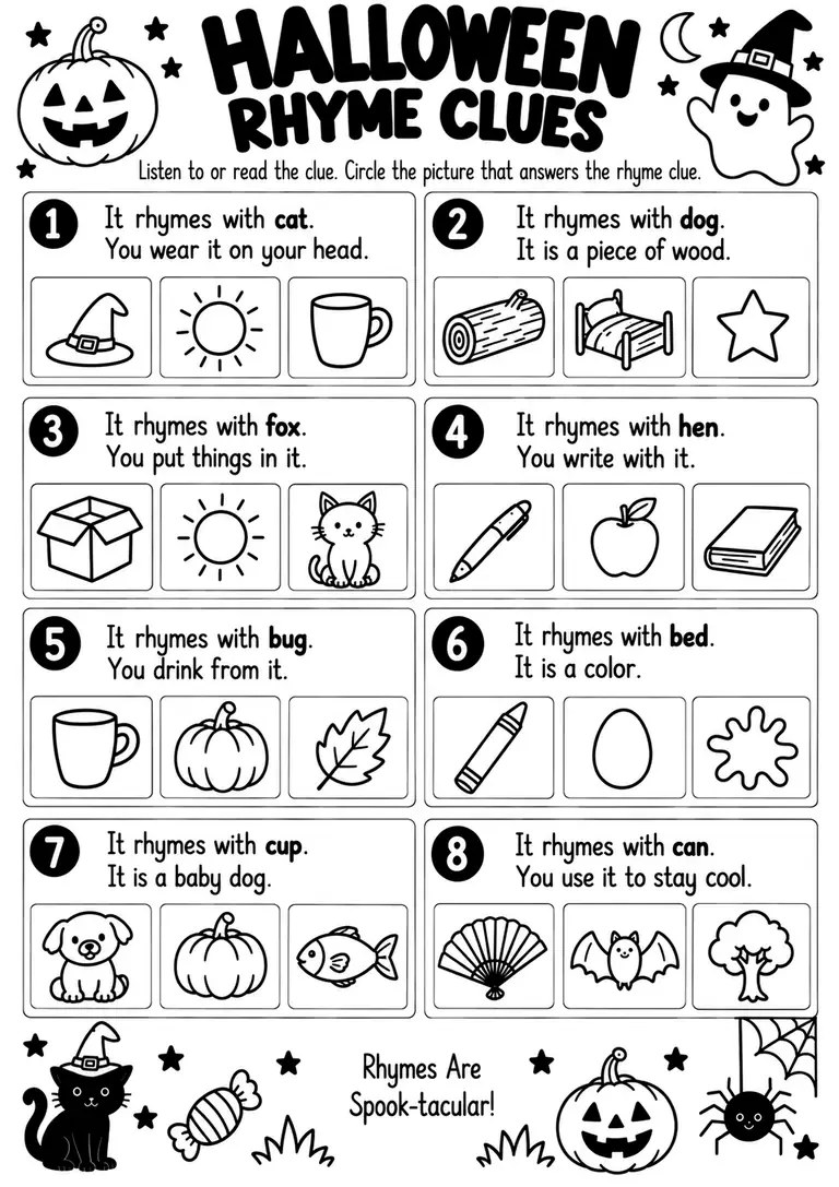 Halloween Rhyme Clues for Kindergarten, 1st Grade