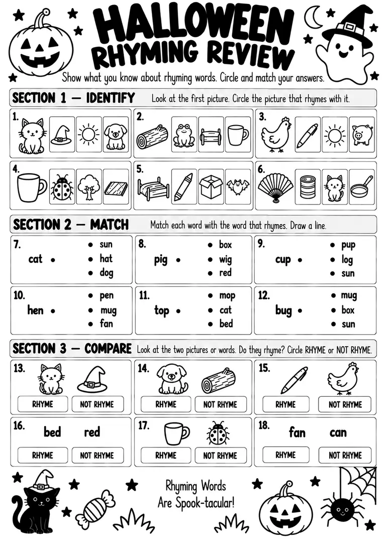 Halloween Rhyming Review for Kindergarten, 1st Grade
