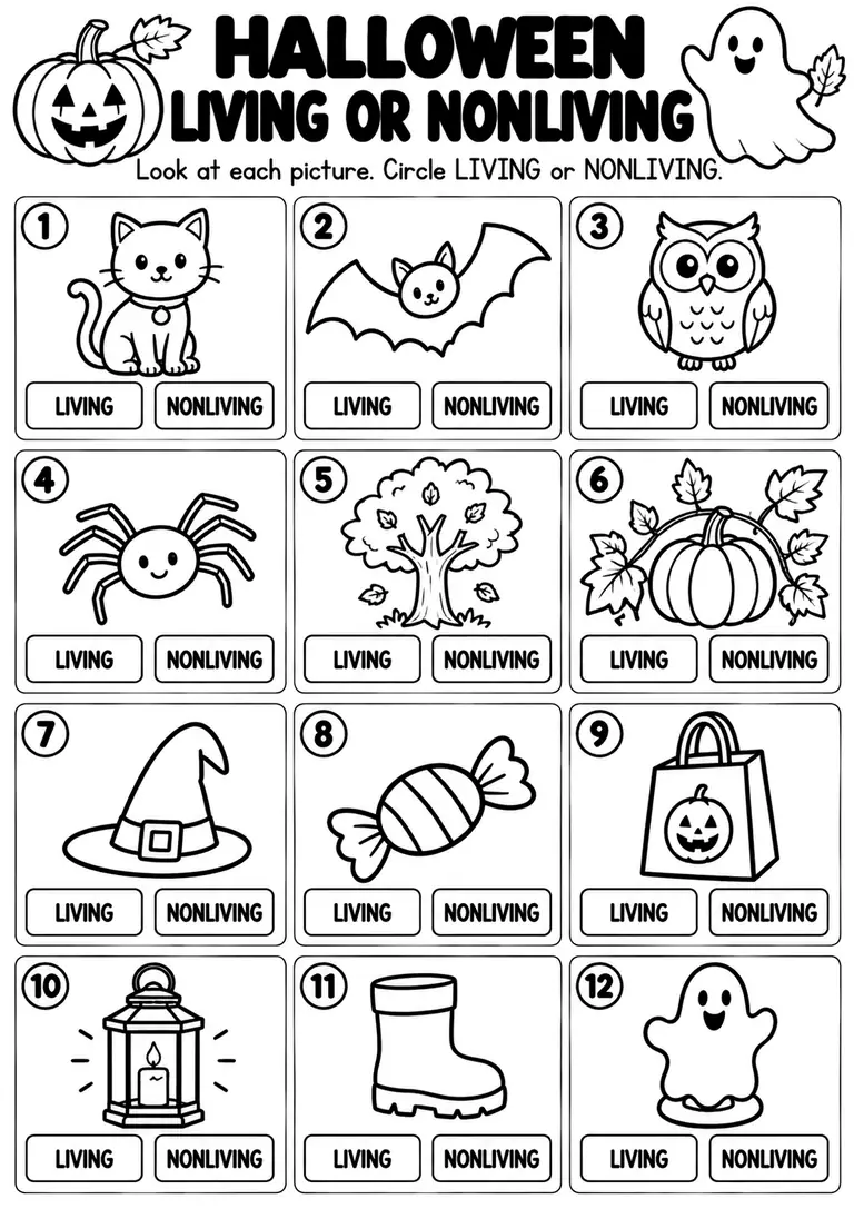 HALLOWEEN LIVING OR NONLIVING for Kindergarten, 1st Grade