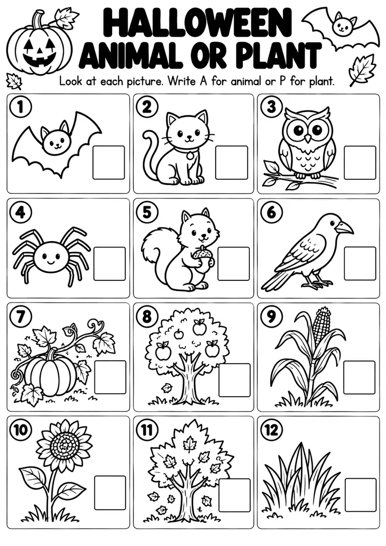 HALLOWEEN ANIMAL OR PLANT for Kindergarten, 1st Grade