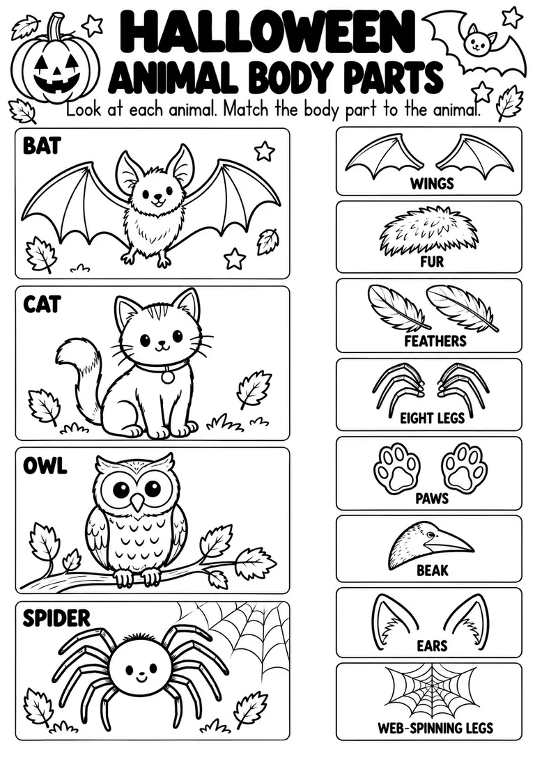 HALLOWEEN ANIMAL BODY PARTS for Kindergarten, 1st Grade
