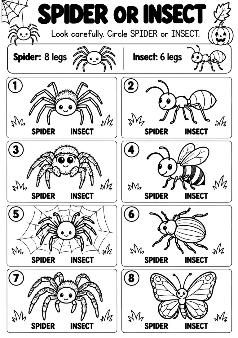 SPIDER OR INSECT for Kindergarten, 1st Grade