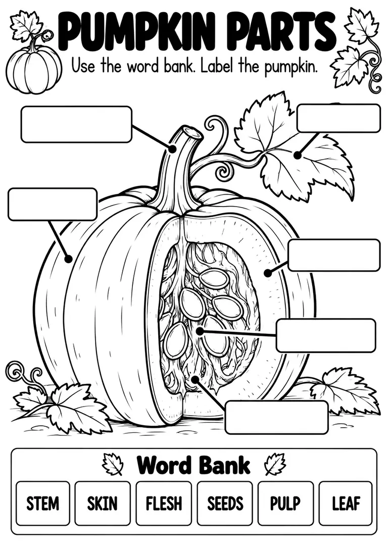 PUMPKIN PARTS for Kindergarten, 1st Grade