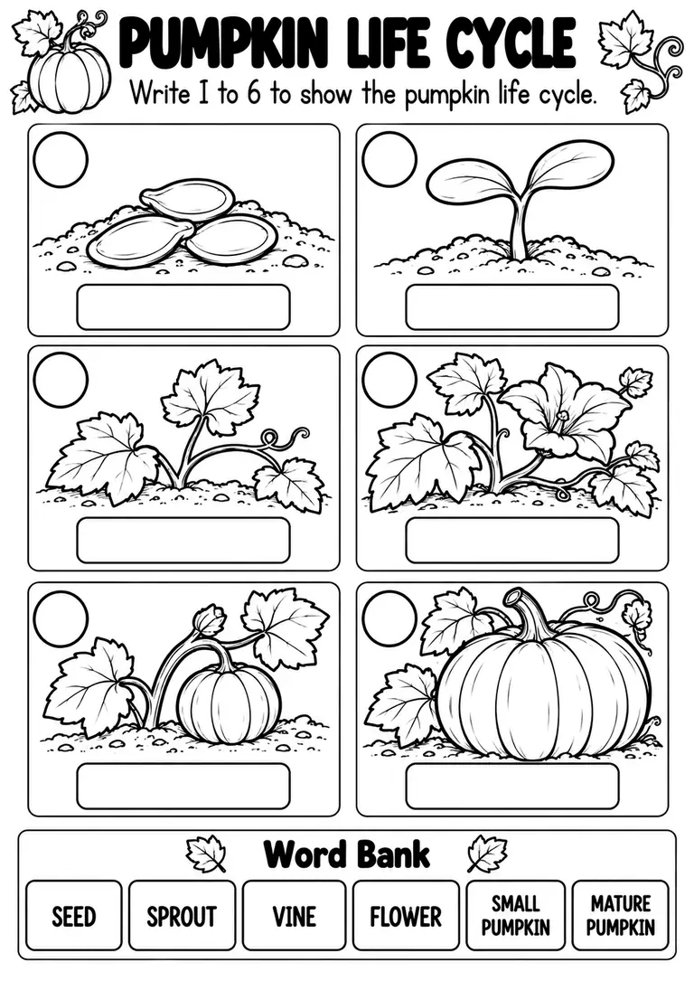 PUMPKIN LIFE CYCLE for Kindergarten, 1st Grade