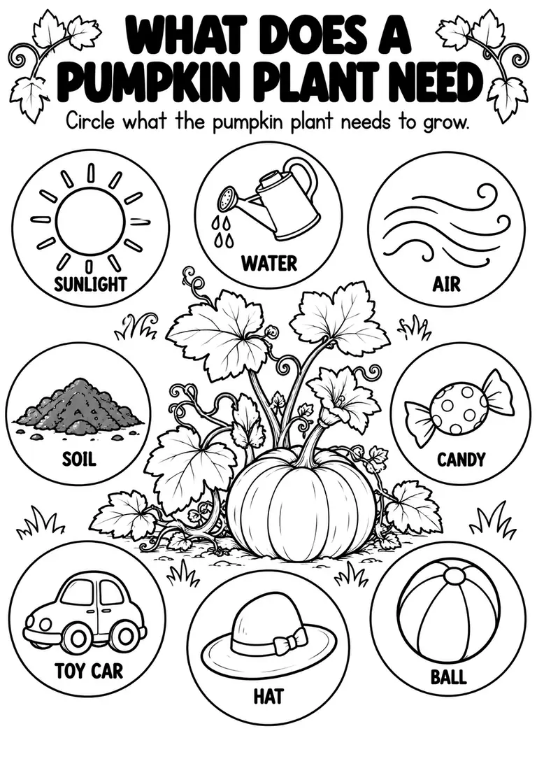 WHAT DOES A PUMPKIN PLANT NEED for Kindergarten, 1st Grade