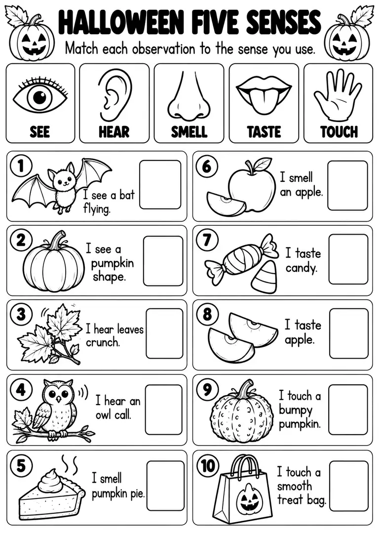 HALLOWEEN FIVE SENSES for Kindergarten, 1st Grade