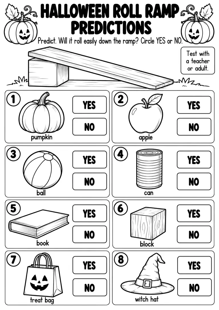 HALLOWEEN ROLL RAMP PREDICTIONS for Kindergarten, 1st Grade