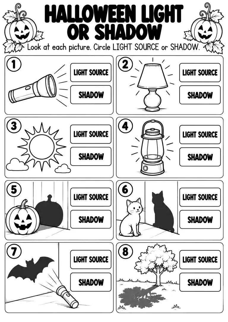HALLOWEEN LIGHT OR SHADOW for Kindergarten, 1st Grade