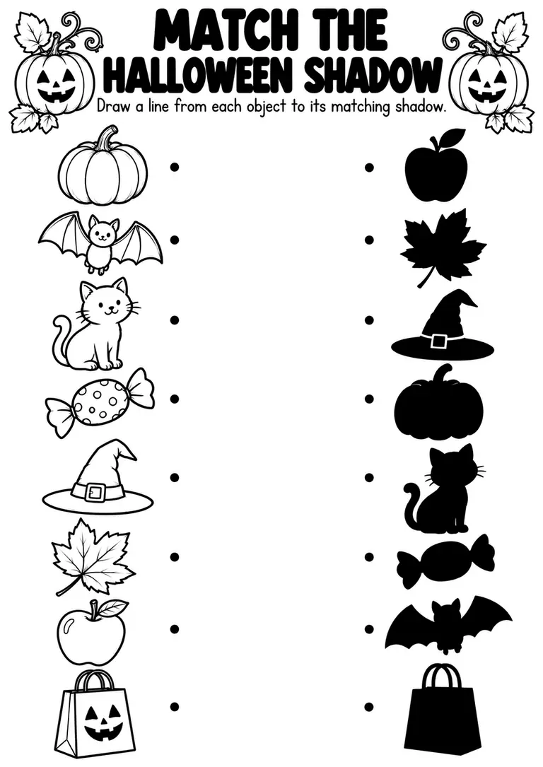 MATCH THE HALLOWEEN SHADOW for Kindergarten, 1st Grade