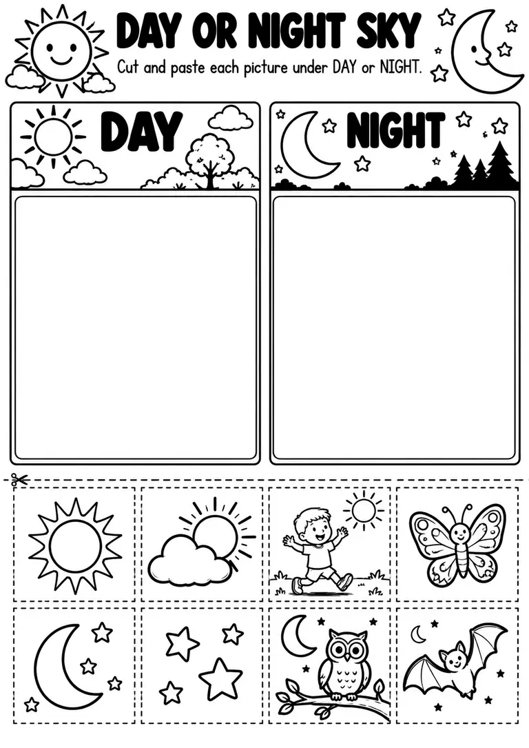 DAY OR NIGHT SKY for Kindergarten, 1st Grade