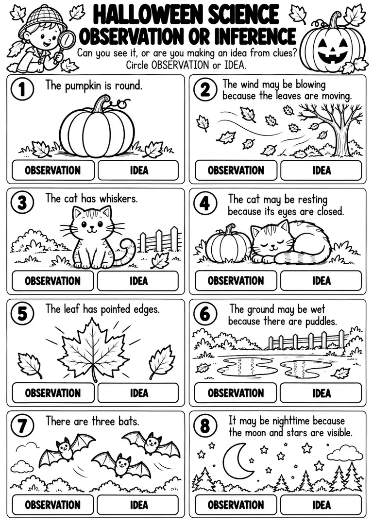 HALLOWEEN SCIENCE OBSERVATION OR INFERENCE for Kindergarten, 1st Grade