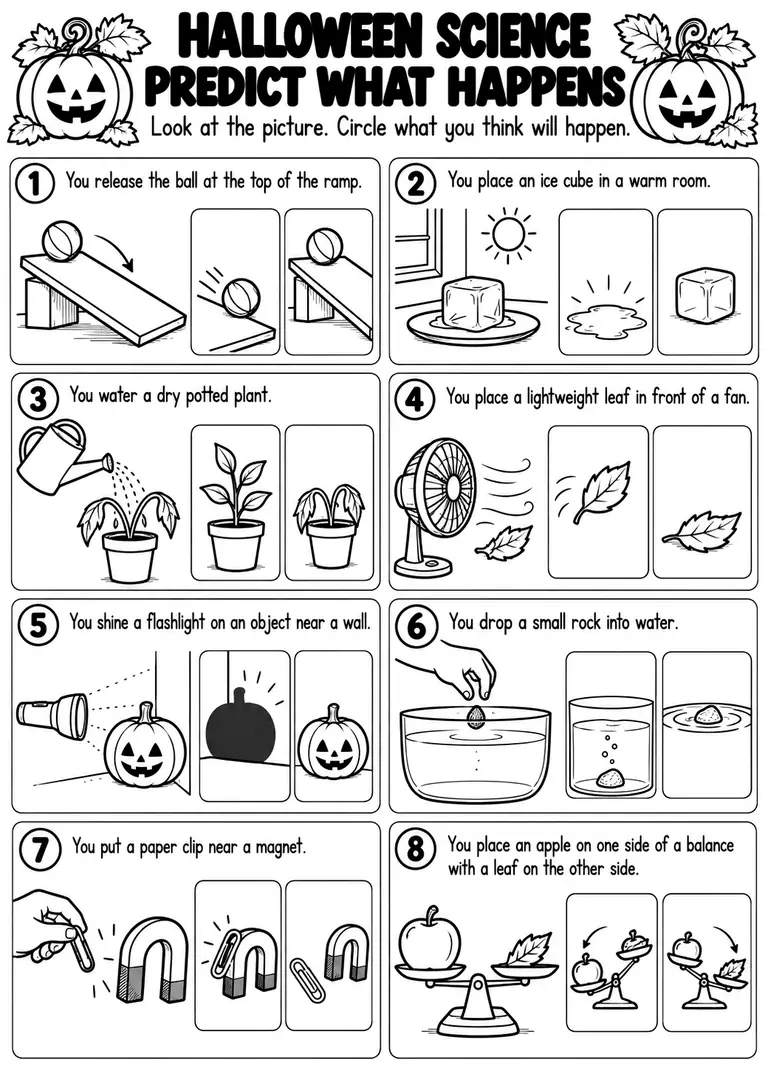 HALLOWEEN SCIENCE PREDICT WHAT HAPPENS for Kindergarten, 1st Grade