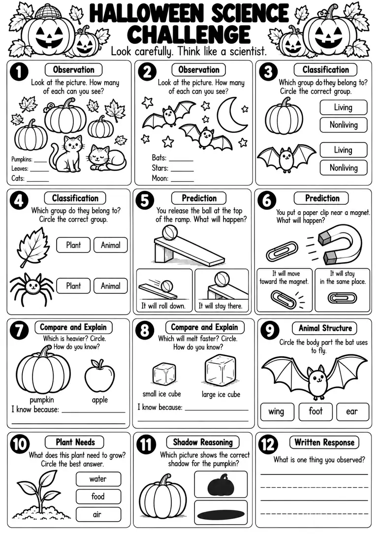 HALLOWEEN SCIENCE CHALLENGE for Kindergarten, 1st Grade