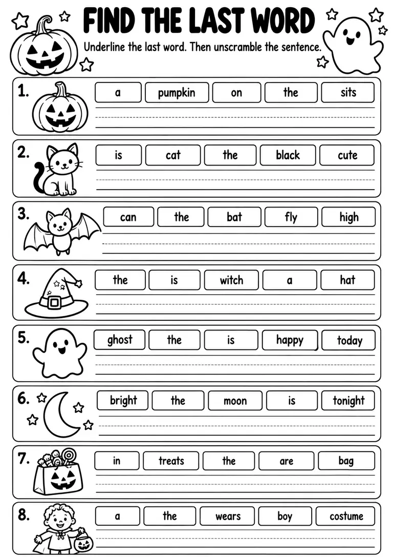 Find the Last Word for Kindergarten, 1st Grade