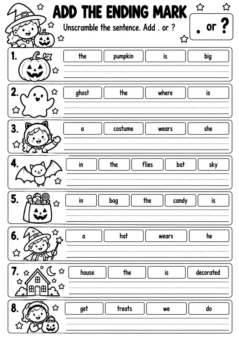 Add the Ending Mark for Kindergarten, 1st Grade