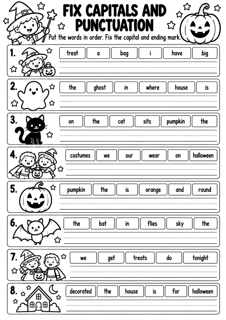 Fix Capitals and Punctuation for Kindergarten, 1st Grade