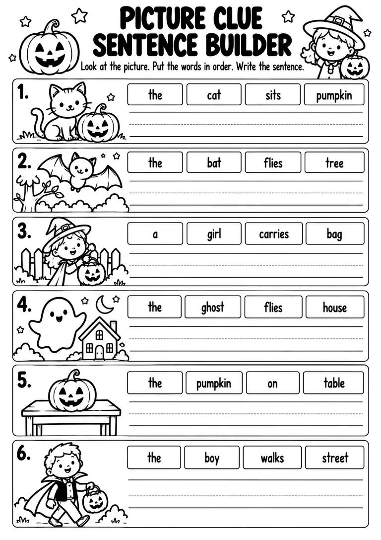 Picture Clue Sentence Builder for Kindergarten, 1st Grade