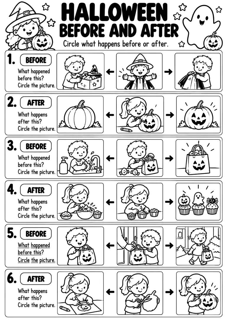 Halloween Before and After for Kindergarten, 1st Grade
