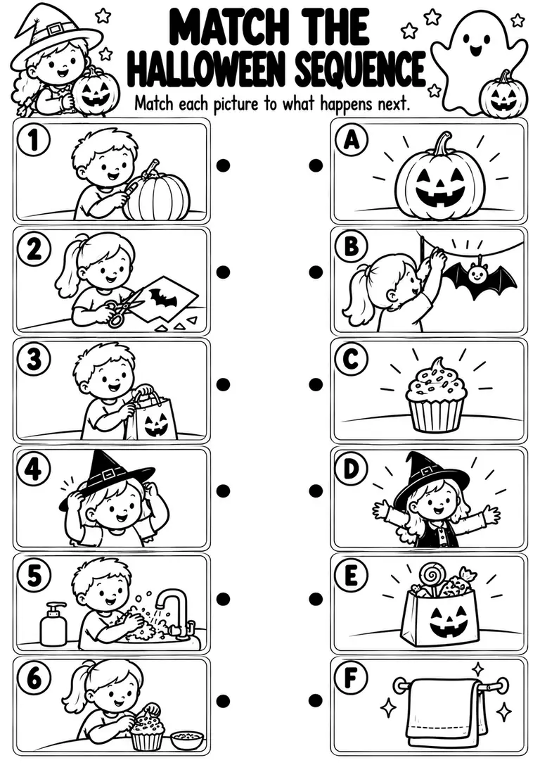 Match the Halloween Sequence for Kindergarten, 1st Grade