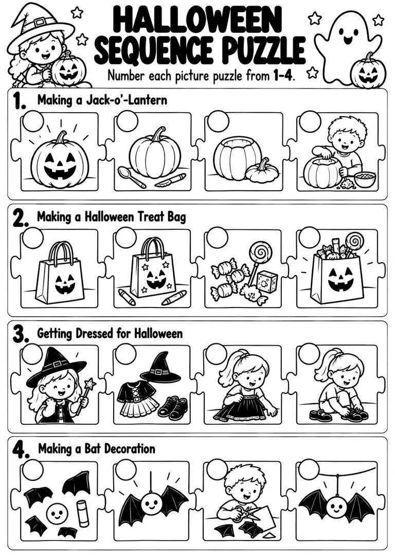 Halloween Sequence Puzzle for Kindergarten, 1st Grade