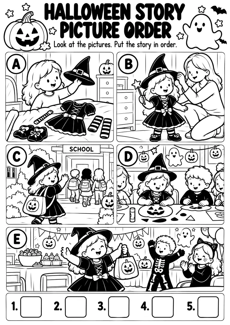 Halloween Story Picture Order for Kindergarten, 1st Grade