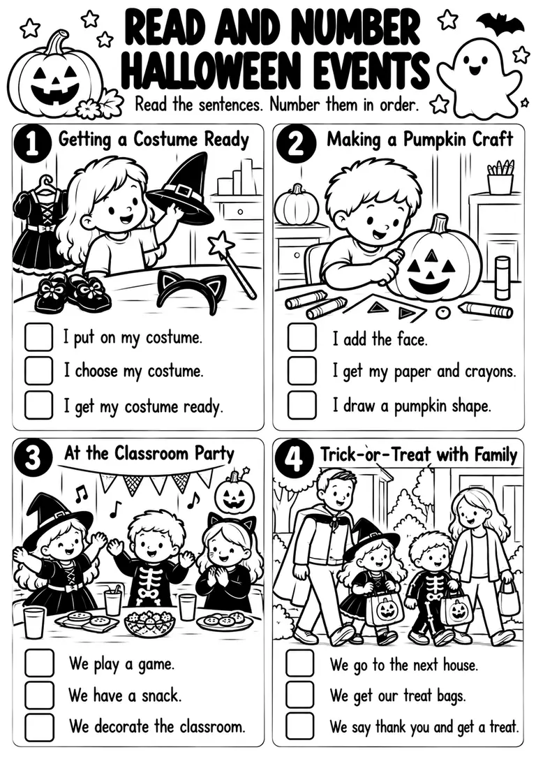 Read and Number Halloween Events for Kindergarten, 1st Grade