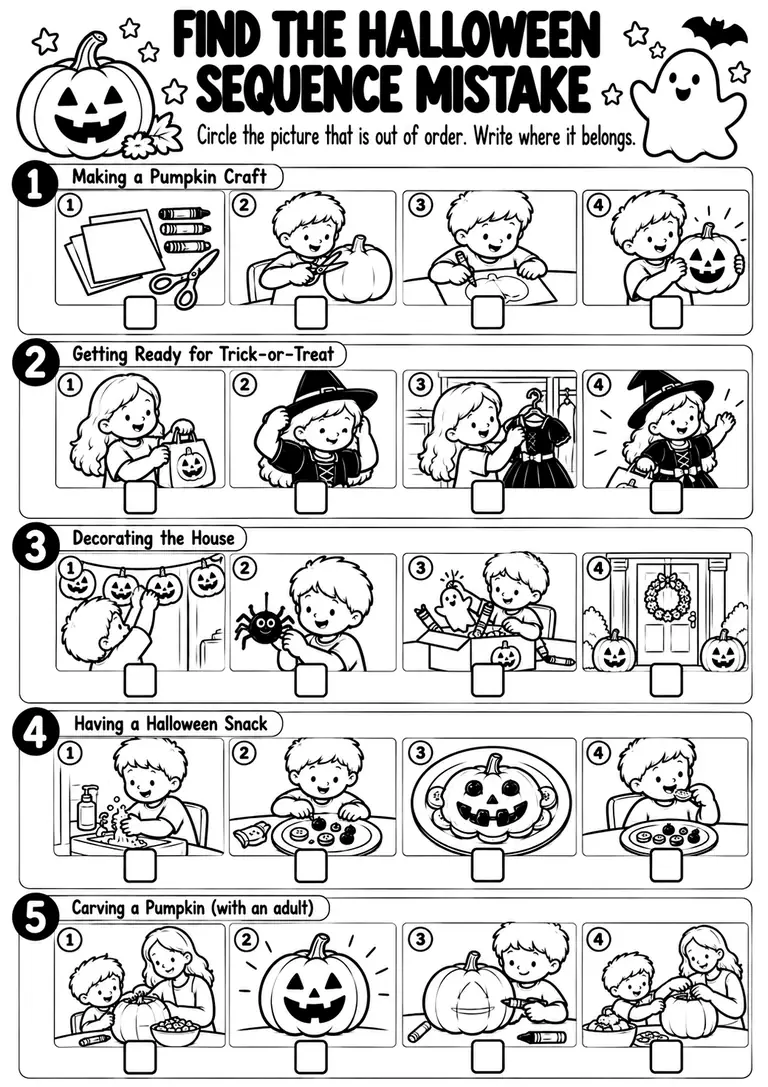 Find the Halloween Sequence Mistake for Kindergarten, 1st Grade