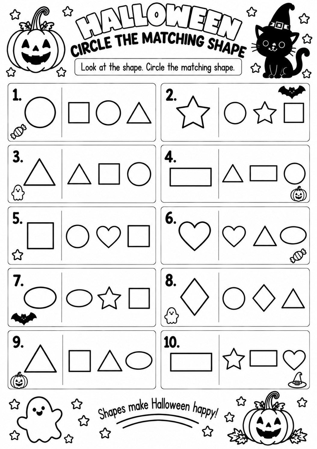 HALLOWEEN CIRCLE THE MATCHING SHAPE for Pre-K, Kindergarten, 1st Grade