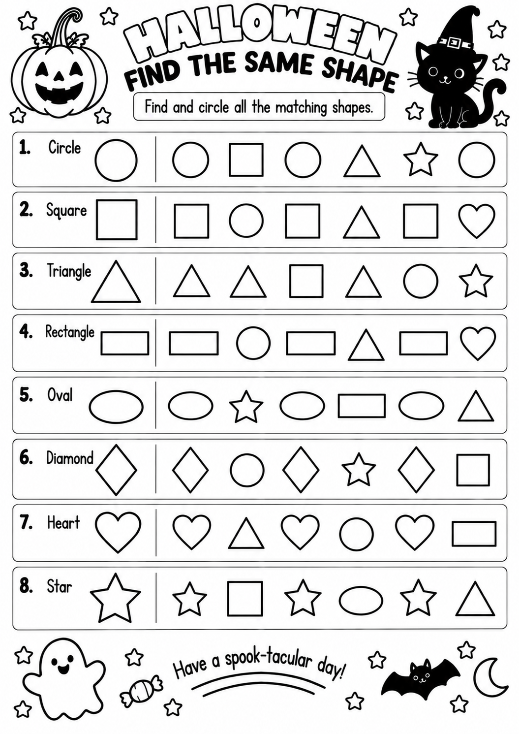 HALLOWEEN FIND THE SAME SHAPE for Pre-K, Kindergarten, 1st Grade