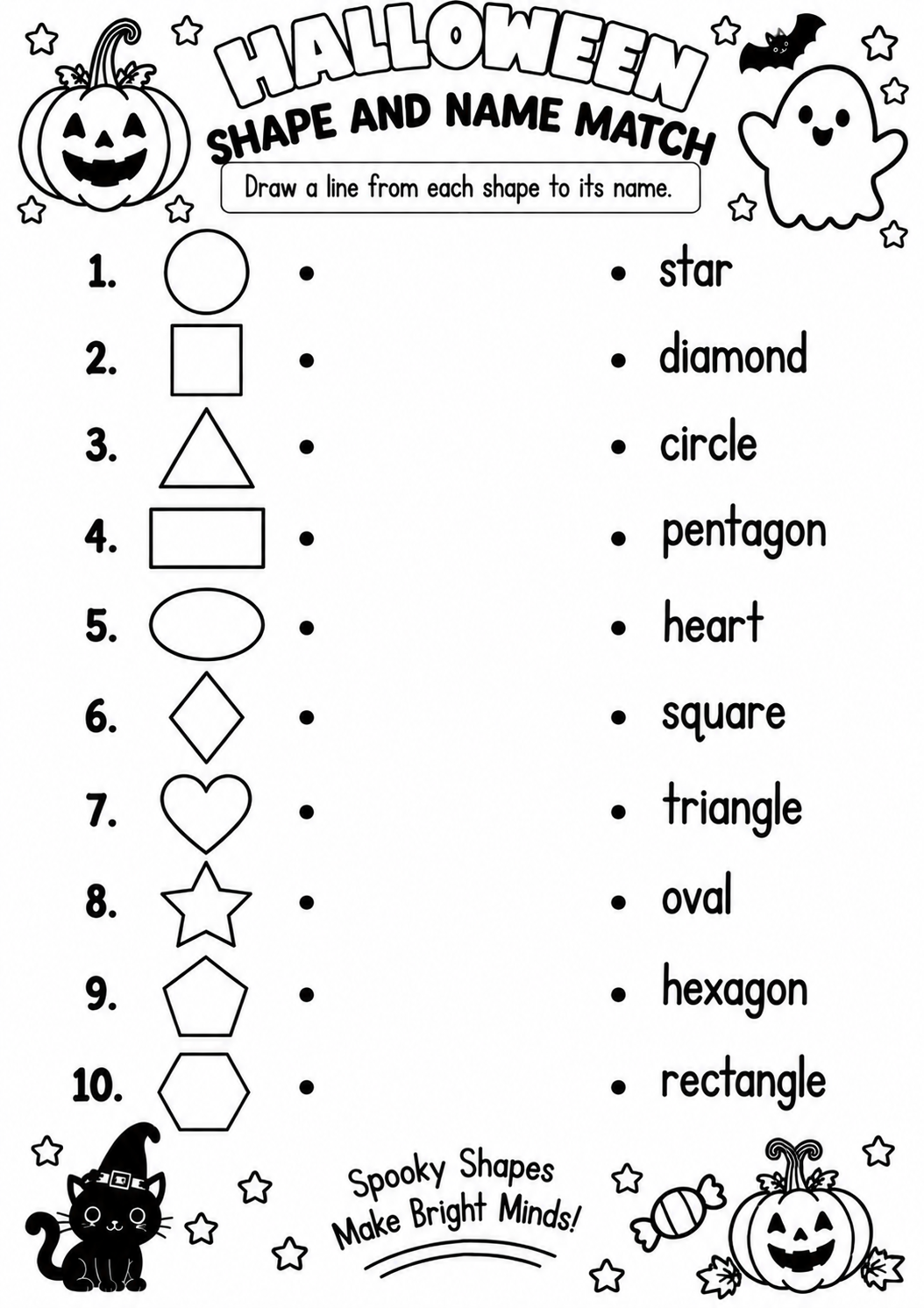HALLOWEEN SHAPE AND NAME MATCH for Pre-K, Kindergarten, 1st Grade