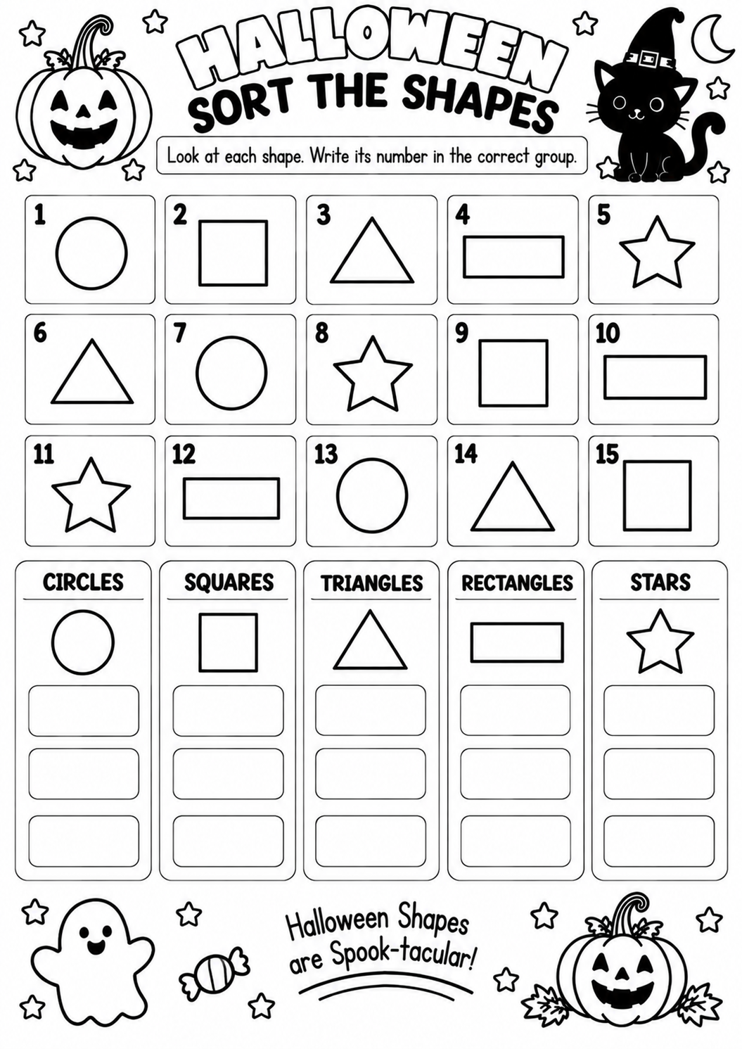 HALLOWEEN SORT THE SHAPES for Pre-K, Kindergarten, 1st Grade